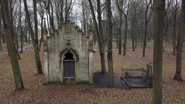 Old Cemetety Lielie Kapi Riga Latvia city aerial drone view 4K UHD video