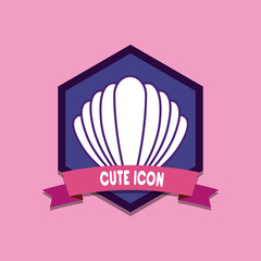 cute icons emblem with decorative ribbon and seashell icon over pink background, colorful design. vector illustration