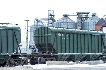 Freight train freight train leaves from the warehouse. The car closeup.