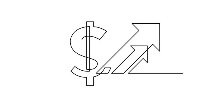 Self drawing animation of one line drawing of isolated vector object - dollar sign and caduceus symbol with arrows