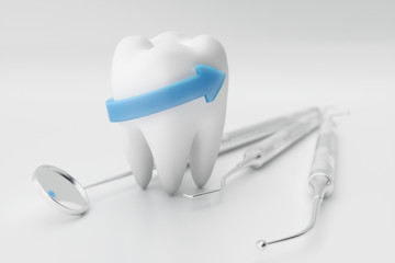3d rendering tooth with dentist pick. Dental, medicine and health concept. Oral dental hygiene, Oral Care