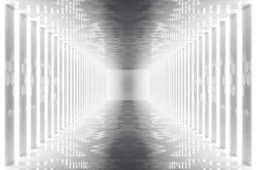 3D rendering abstract room interior with neon lights. Futuristic architecture background. Mock-up for your design project