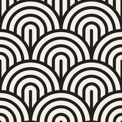 Vector seamless vintage pattern of overlapping arcs in art deco style. Modern stylish abstract texture. Repeating geometric tiles 