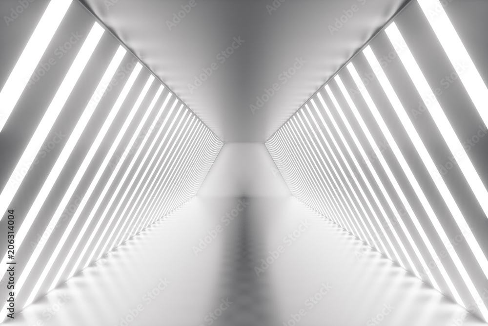 Poster 3d rendering abstract room interior with neon lights. futuristic architecture background. mock-up fo
