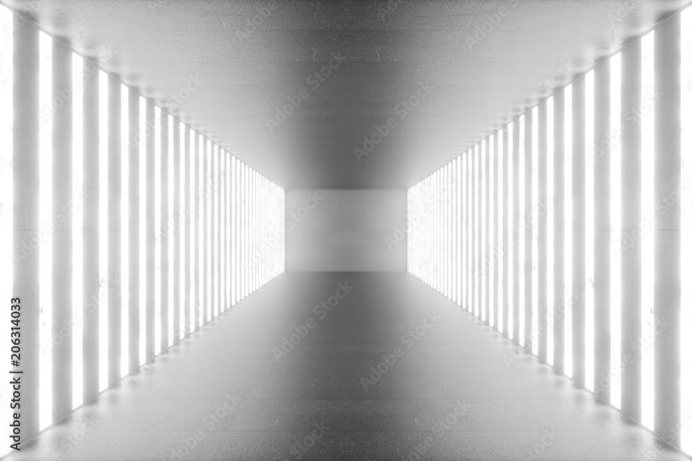 Poster 3d rendering abstract room interior with neon lights. futuristic architecture background. mock-up fo