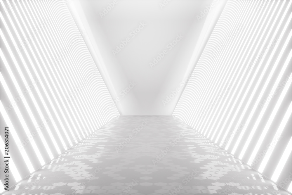 Poster 3d rendering abstract room interior with neon lights. futuristic architecture background. mock-up fo