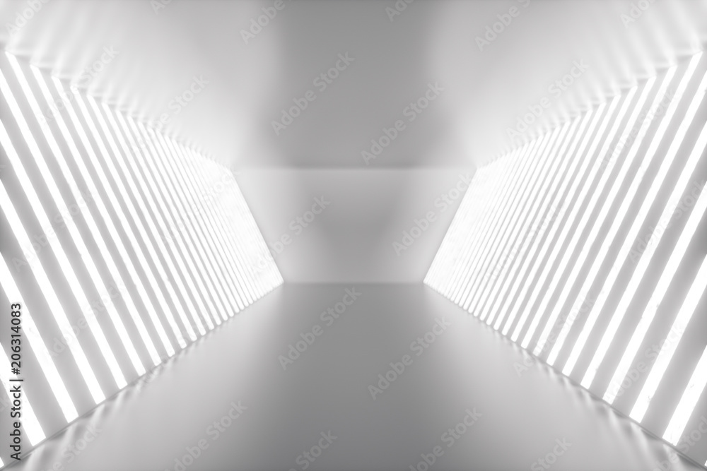 Poster 3d rendering abstract room interior with neon lights. futuristic architecture background. mock-up fo