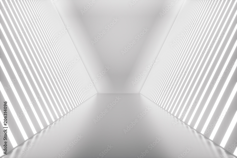Poster 3d rendering abstract room interior with neon lights. futuristic architecture background. mock-up fo