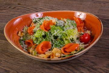 Caesar salad with salmon