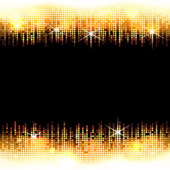 Golden bright mosaic shine frame with empty black space for text, vector background, well organized layers