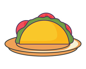 dish with Mexican tacos over white background, colorful design. vector illustration