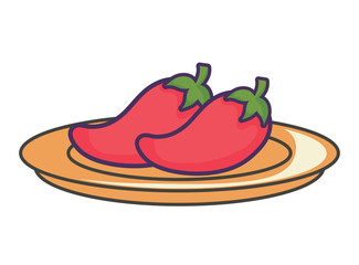 dish with chili peppers over white background, colorful design. vector illustration
