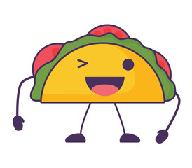 Kawaii taco icon over white background, colorful design. vector illustration