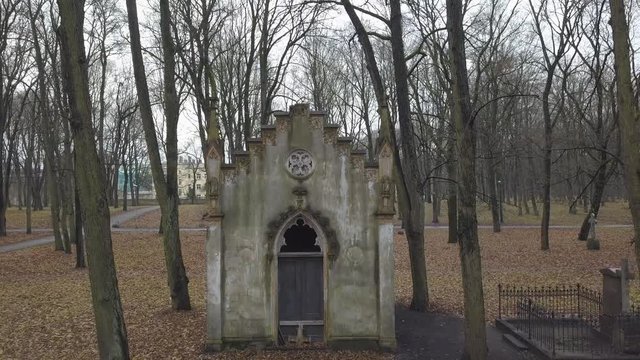 Old Cemetety Lielie Kapi Riga Latvia city aerial drone view 4K UHD video