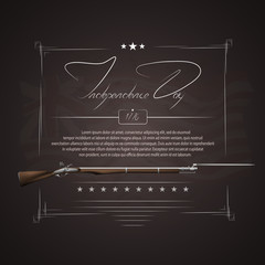 The US independence day. Background on independence day. The 4th of July. Background with a musket. A musket with a bayonet. Lettering-independence day.