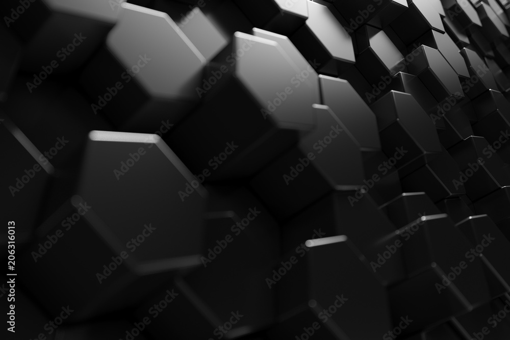 Aufkleber abstract geometric surface. hexagonal black background. 3d rendering