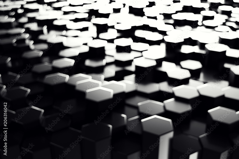 Aufkleber abstract geometric surface. hexagonal black background. 3d rendering