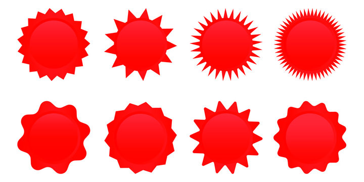 Set of red sale star tag, retro blank starburst, sunburst badges. Vector illustration.