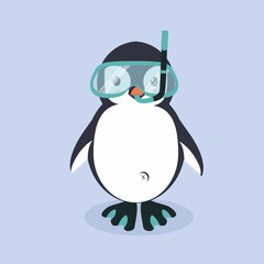 Obraz premium Cute Penguin cartoon with diving equipment