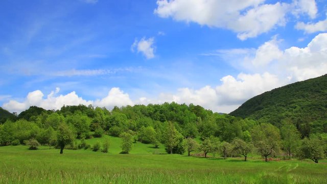 Time lapse of spring landscape in Pyrenean countryside, Aude in southern of France
