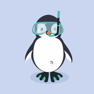Cute Penguin cartoon with diving equipment