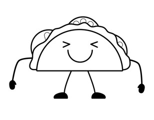 Kawaii happy taco icon over white background, vector illustration