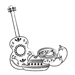 guitar and mexican food and culture related icons over white background, vector illustration