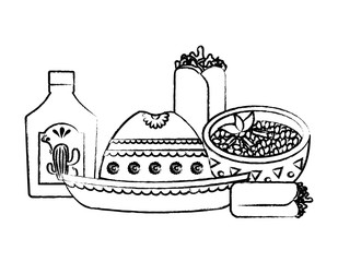 Mexican hat with mexican food and culture related icons over white background, vector illustration