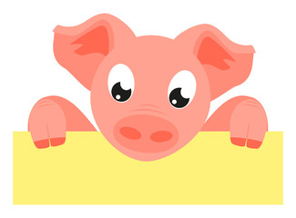 Colorful cartoon pig holding horizontal poster