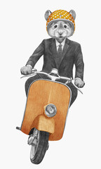 Mouse rides scooter, hand-drawn illustration