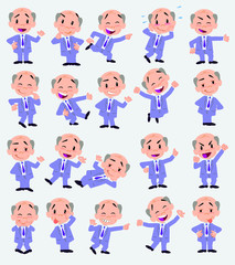 Cartoon character old businessman. Set with different postures, attitudes and poses, always in positive attitude, doing different activities in vector vector illustrations.