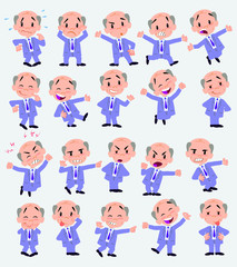 Cartoon character old businessman. Set with different postures, attitudes and poses, doing different activities in isolated vector illustrations.