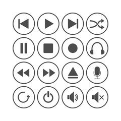 Media player icon set. Vector illustration, flat design.