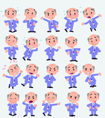 Cartoon character old businessman. Set with different postures, attitudes and poses, doing different activities in isolated vector illustrations.