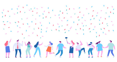 Party. Different people dancing and celebrate. Cartoon style, flat vector illustration.
