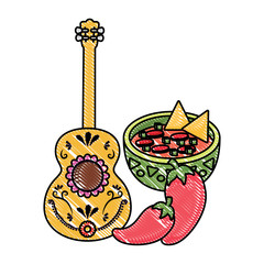 guitar and mexican food and culture related icons over white background, colorful design. vector illustration