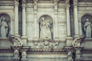 Fototapeta na wymiar Detail of the great facade of Girona Cathedral, Spain.