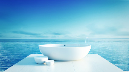 Beach bathroom - Luxury and modern hotel / 3D render interior