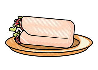 dish with mexican burrito icon over white background, vector illustration