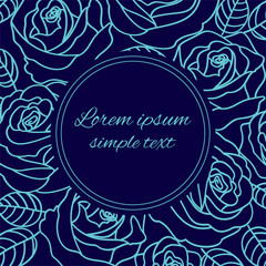 Vector pale blue outline roses greeting card