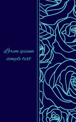 Card with pale blue outline roses on the navy blue