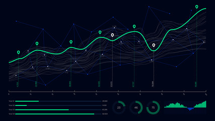 Digital business analytics concept, data threads graphic visualization