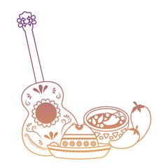 guitar and mexican food and culture related icons over white background, colorful design. vector illustration