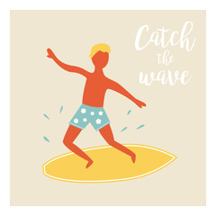Fototapeta na wymiar Surfer boy catching the wave vintage poster