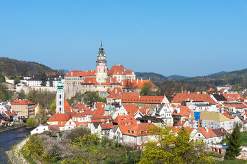 Obraz premium Panoramic beautiful view of historical center in Cesky Krumlov, Czech republic.
