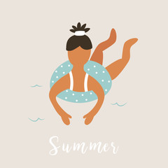 Girl laying in a Inflatable circle. Vintage poster