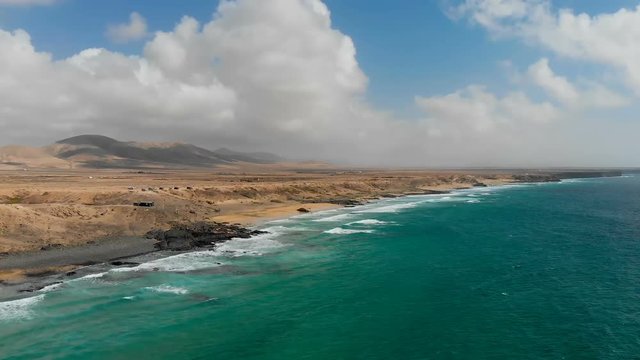 Drone flying over beautiful El Cotillo Beach - Fuerteventura