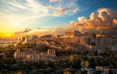 Deurstickers Athene Akropolis van Athene bij zonsondergang