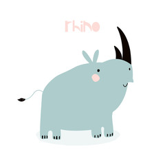 Cute rhinoceros. Funny kids print. Vector hand drawn illustration.