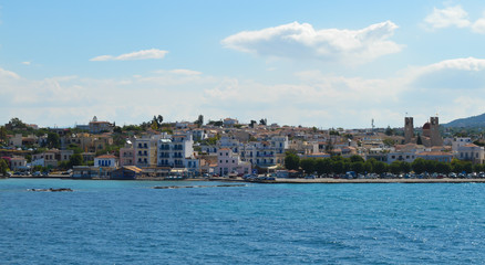 Fototapeta na wymiar Aegina port in Aegina island, Greece on June 19, 2017